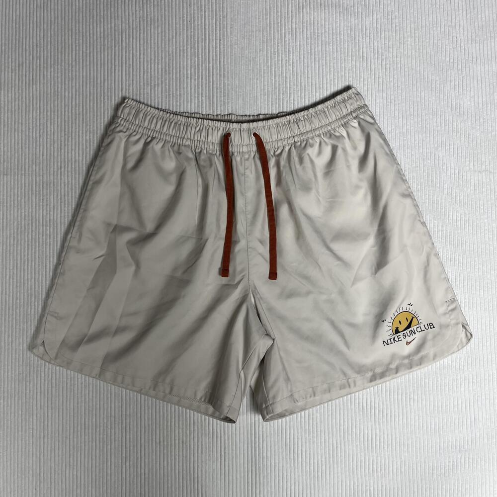 Nike Shorts Mens L Beige Sun Club Smiley Swim Trunks Mesh Lined Drawstring